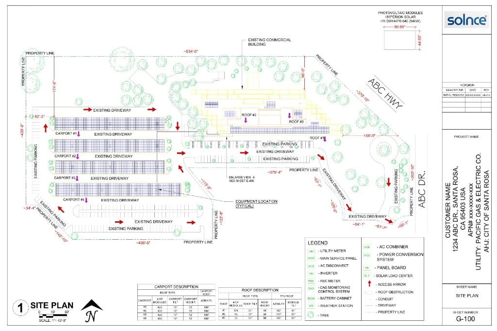 Commercial site plan with carport arrays